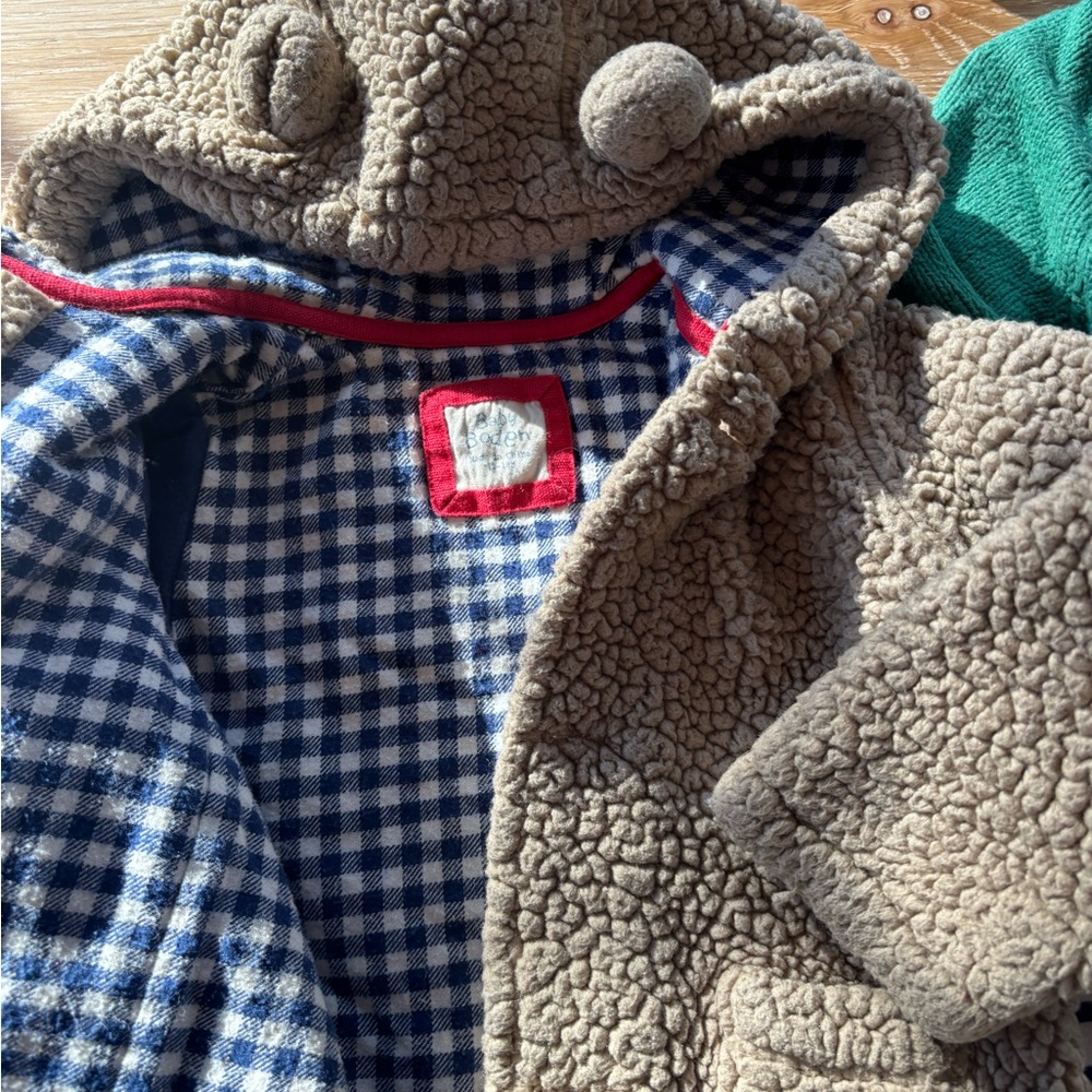 Mini Boden Brown Fleece Coat and Green Cardigan Set - Picture 4 of 5